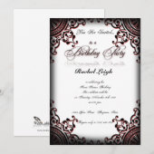 Invitation gothique noire et rouge d'anniversaire (Devant / Derrière)