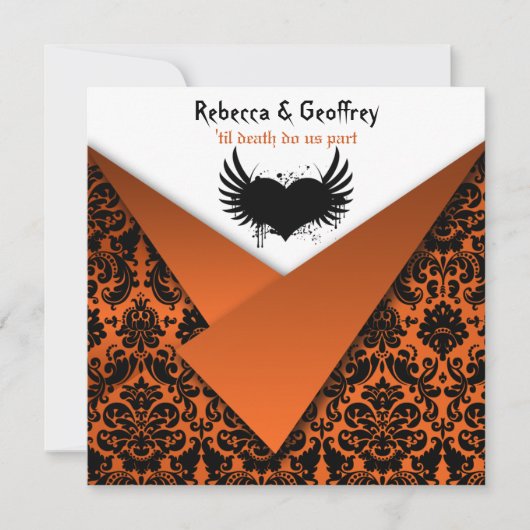Invitation gothique Orange et Black Mariage damass (Devant)