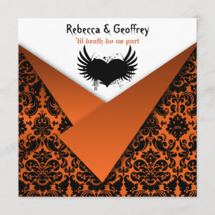 Invitation gothique Orange et Black Mariage damass