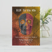 Invitation Gothique Orange Noir Demi-Crâne RIP à ses 20 ans (Debout devant)