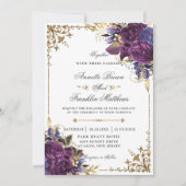 Invitation Gothique Ornate foncé violet Floral Mariage or (Devant)