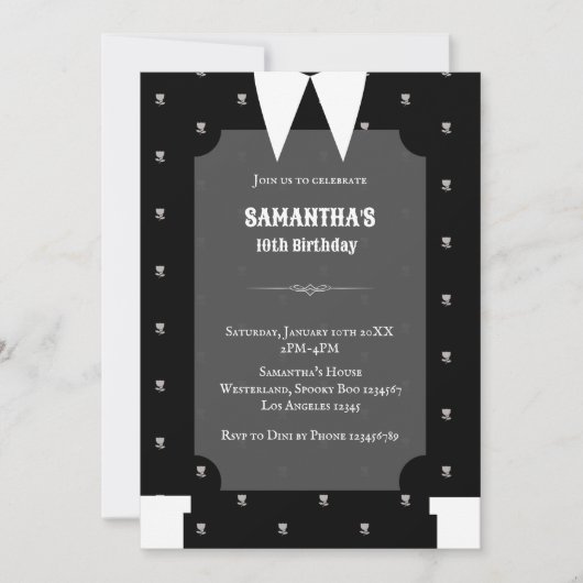 Invitation Gothique Petite fille en robe noire Anniversaire (Devant)