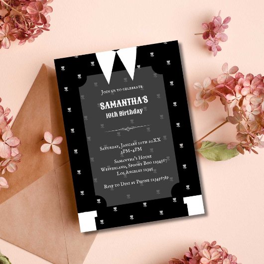 Invitation Gothique Petite fille en robe noire Anniversaire