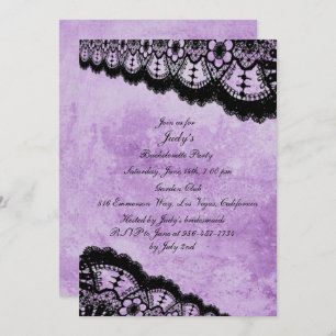 Invitation Gothique Purple Grunge Black Lace Bachelorette Par