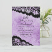 Invitation Gothique Purple Grunge Black Lace Mariage Bridesma (Debout devant)