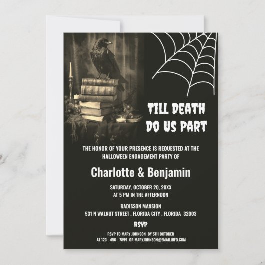 Invitation Gothique Raven Halloween Partie d'engagement (Devant)