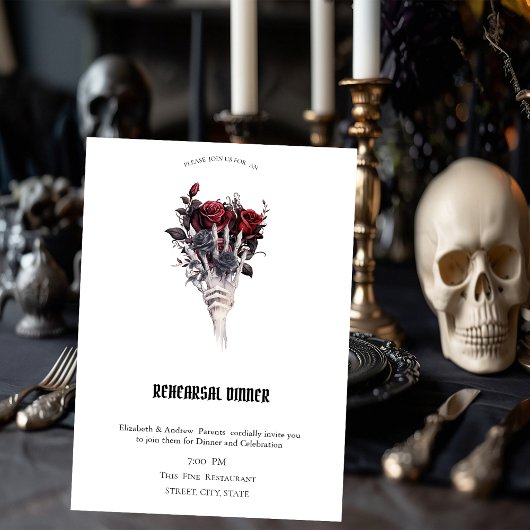 Invitation Gothique Red Roses Skeleton Dîner de répétition