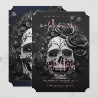 Invitation Gothique Rétro Adulte Halloween Party Crâne rose