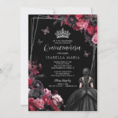 Invitation Gothique rose rouge et noir Moody Florals Quinceañ (Devant)
