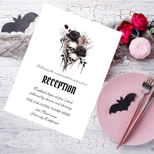Invitation Gothique Roses Noires Crânes