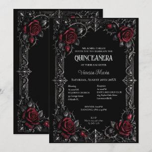 Invitation gothique rouge florale pour Quinceanera