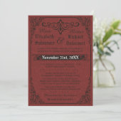 Invitation gothique rouge Mariage damassé victorie (Debout devant)