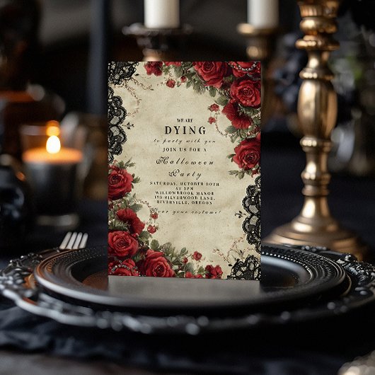 Invitation Gothique Rouge Rose dentelle Halloween Party