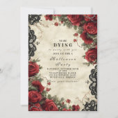 Invitation Gothique Rouge Rose dentelle Halloween Party (Devant)