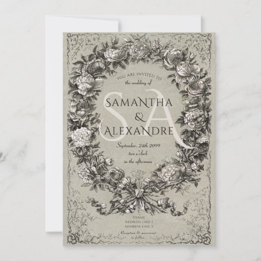 Invitation Gothique Royal Médiéval Floral Rose Mariage de cou (Devant)