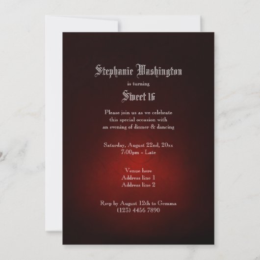 Invitation Gothique simple Rose rouge doux 16 (Dos)