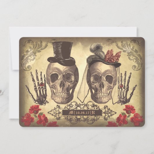 Invitation Gothique Skull Couple Day of Dead Wedding Invitati (Devant)