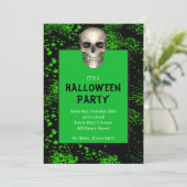 Invitation Gothique Skull Green Splatz Halloween Party (Debout devant)