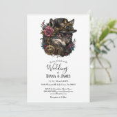Invitation Gothique Steampumk Wolf rose Mariage floral (Debout devant)