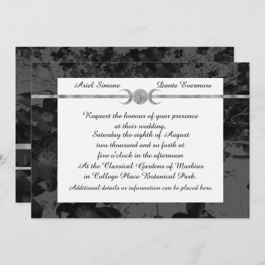 Invitation Gothique Triple Moon Floral Mariage Handfasting St (Devant / Derrière)