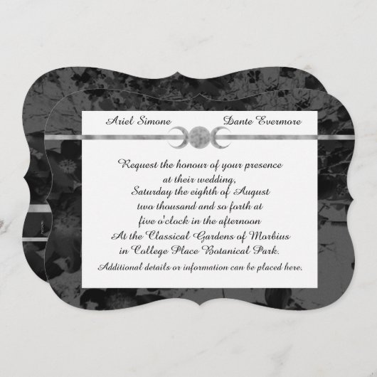 Invitation Gothique Triple Moon Floral Mariage Handfasting St (Devant / Derrière)