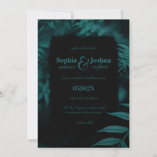 Invitation Gothique Turquoise noir Mariage noir Feuille foncé