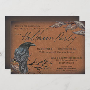 Invitation Gothique Vintage Corbeau Éffrayant Halloween Invit