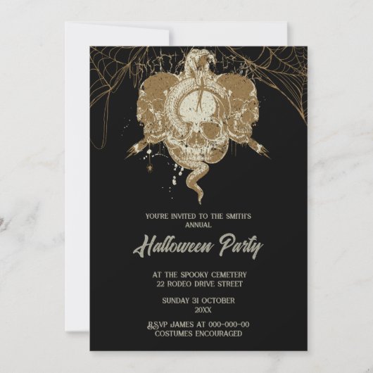 Invitation gothique vintage crâne éffrayant halloween (Devant)