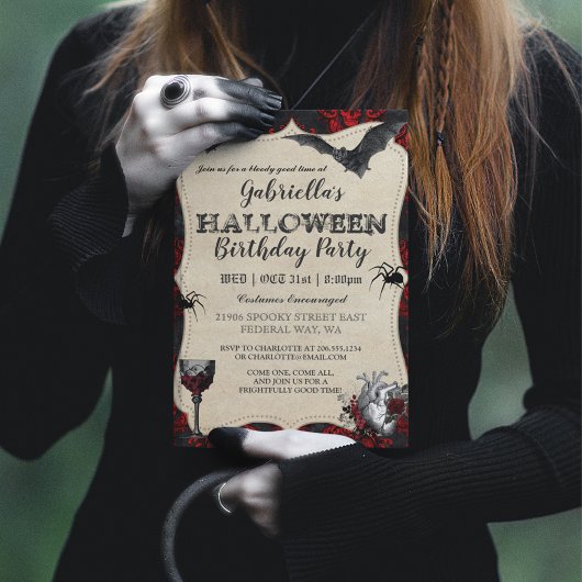 Invitation Gothique Vintage Halloween Anniversaire Fête Invit