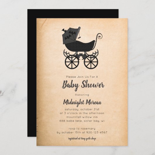 Invitation gothique Vintage Stroller Baby shower d (Devant / Derrière)