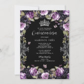 Invitation Gothique violet et noir Moody Florals Quinceañera (Devant)