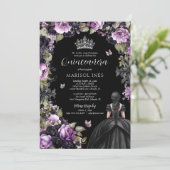 Invitation Gothique violet et noir Moody Florals Quinceañera (Debout devant)