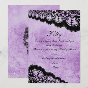 Invitation Gothique Violet Grunge Noir Dentelle Demoiselle D'