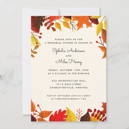 Invitation Gouache Automne Quitte Le Dîner De Répétition Mari (Devant)