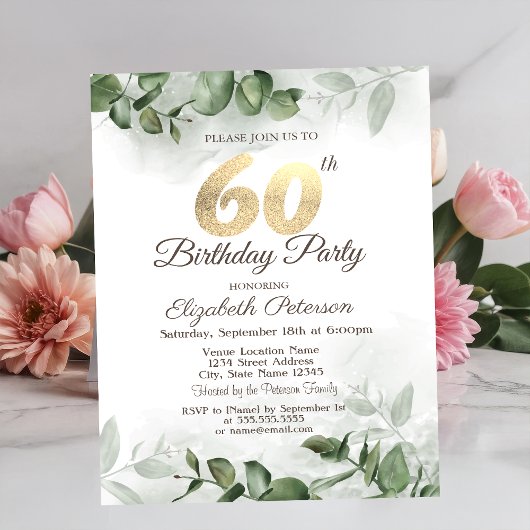 Invitation Gouache Eucalyptus Verdure 60e Anniversaire