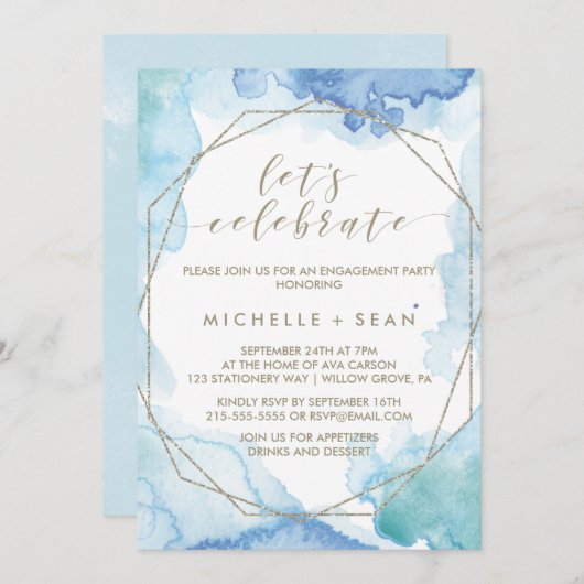 Invitation Gouache Géométrique Fêtons ça (Devant / Derrière)