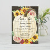 Invitation Gourde Fleurie Tournesol Aquarelle sur Bois foncé (Debout devant)