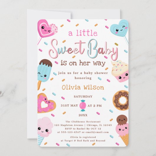 Invitation Gourmandises de Land Sprinkles Donut Baby Shower (Devant)