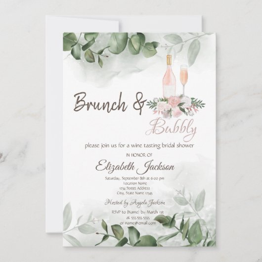 Invitation Goût de vin Eucalyptus Verdure Brunch & Bubbly (Devant)