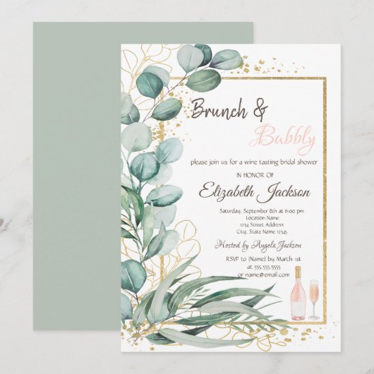 Invitation Goûter du vin Eucalyptus Brunch & Bulles (Devant / Derrière)