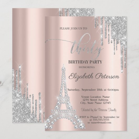 Invitation Gouttes d'Argent, Diamants Tour Eiffel 30e Anniver (Devant / Derrière)