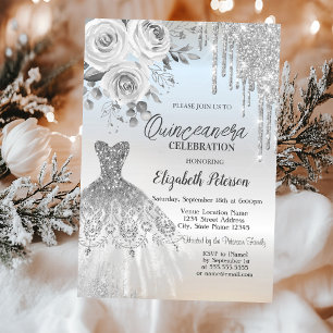 Invitation Gouttes d'Argent, Roses de Bal en Argent Quinceane