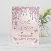 Invitation gouttes de glitterie or rose ombre papillon invita (Debout devant)