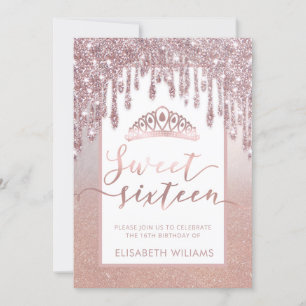 Invitation gouttes de glitterie or rose ombre tiara invitatio