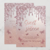 Invitation gouttes de gloire d'or rose ombre papillon (Devant / Derrière)