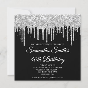 Invitation Gouttes de Paillettes Argentées 40e Anniversaire