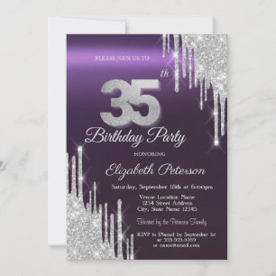 Invitation Gouttes de paillettes argentées Anniversaire 35 an