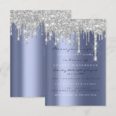 Invitation Gouttes de paillettes argentées bleue marine de ma (Devant / Derrière)