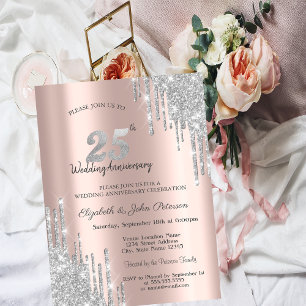Invitation Gouttes de paillettes argentées chic pour les 25 a
