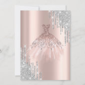 Invitation Gouttes de paillettes argentées cool, robe rose do (Dos)